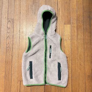 MINI BODEN Sherpa Teddy Zip Up Vest Beige Hooded Gray Lining Pocket Size 7/8